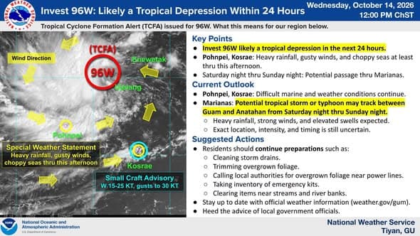 National Weather Service Invest 96W, 12 p.m., Oct. 14.