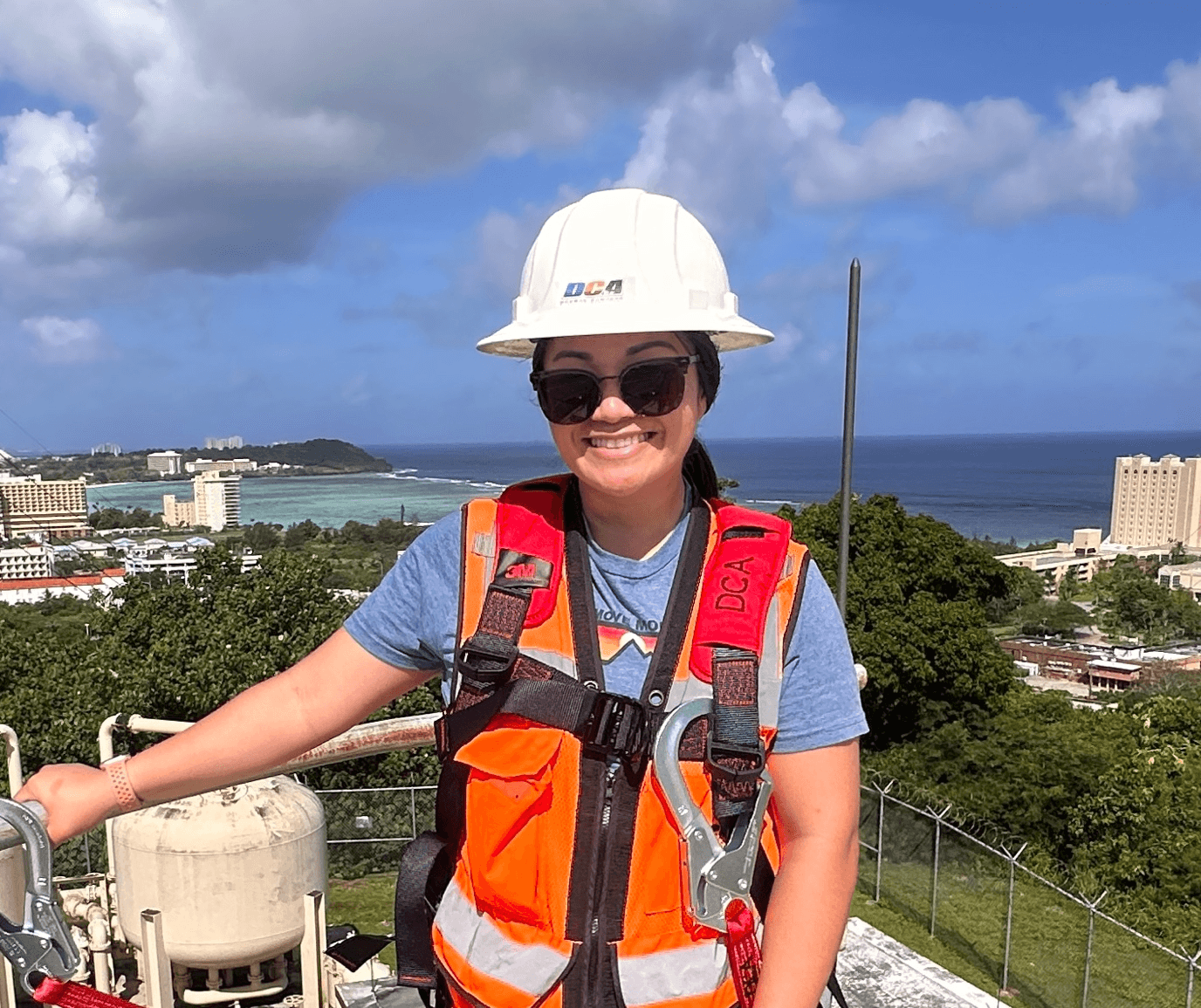 WORK: Kayleena Blas Diaz works at a project site in Tumon. Diaz, a structural designer at Dueñas, Camacho & Associates, Inc., became the first graduate of UOG’s Bachelor of Science in Civil Engineering program to earn her Professional Engineer license. Photo courtesy of Kayleena Blas Diaz.
