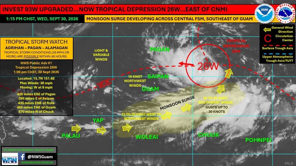 National Weather Service Guam keeping tabs on Tropical Depression 26W
