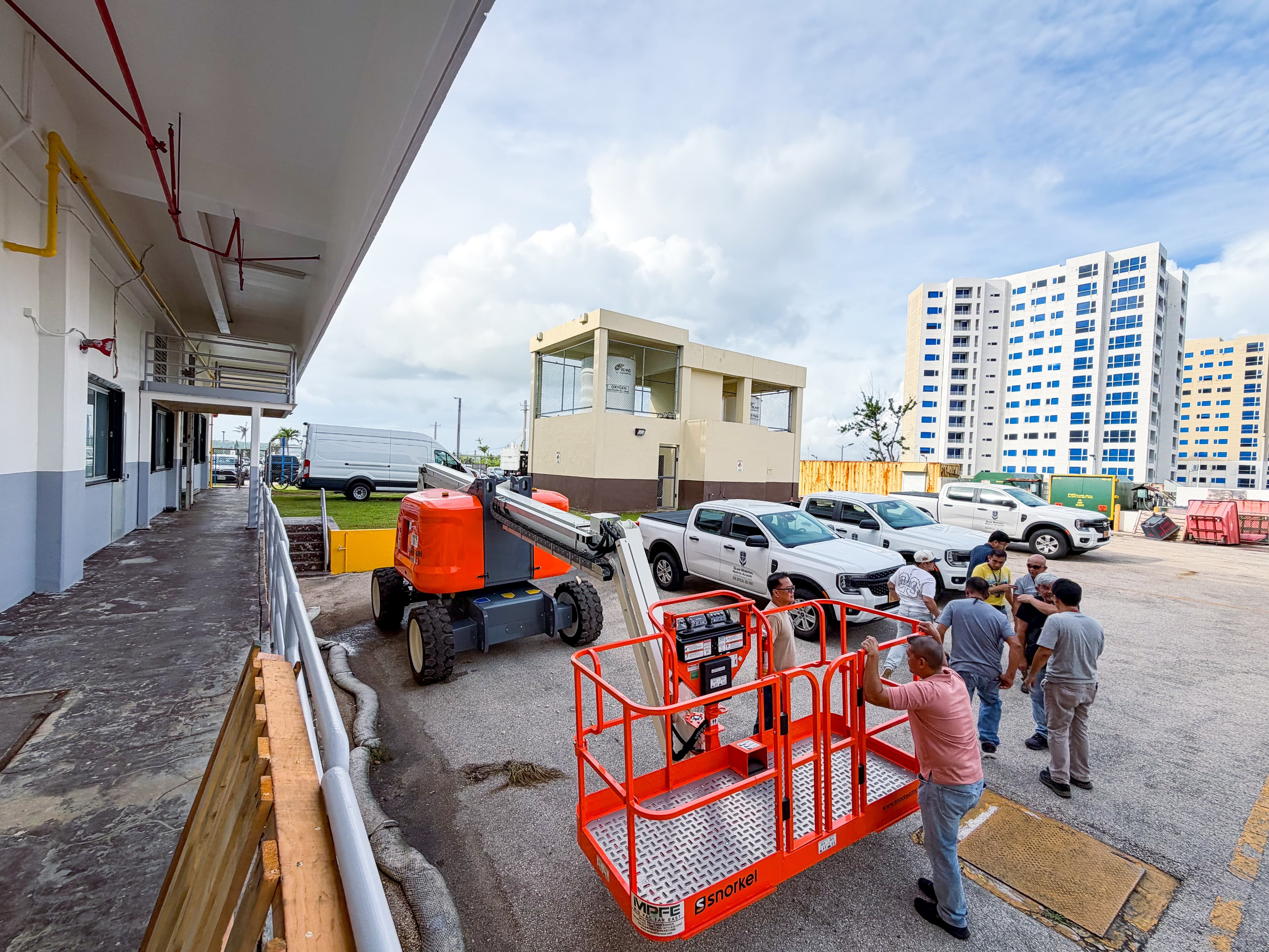 EQUIPMENT: Members of GMHA’s Facilities Maintenance Department with the hospital’s new $136,000 grant-funded boom lift, which will support exterior inspections, repairs and maintenance. Photos courtesy of the Guam Memorial Hospital Authority