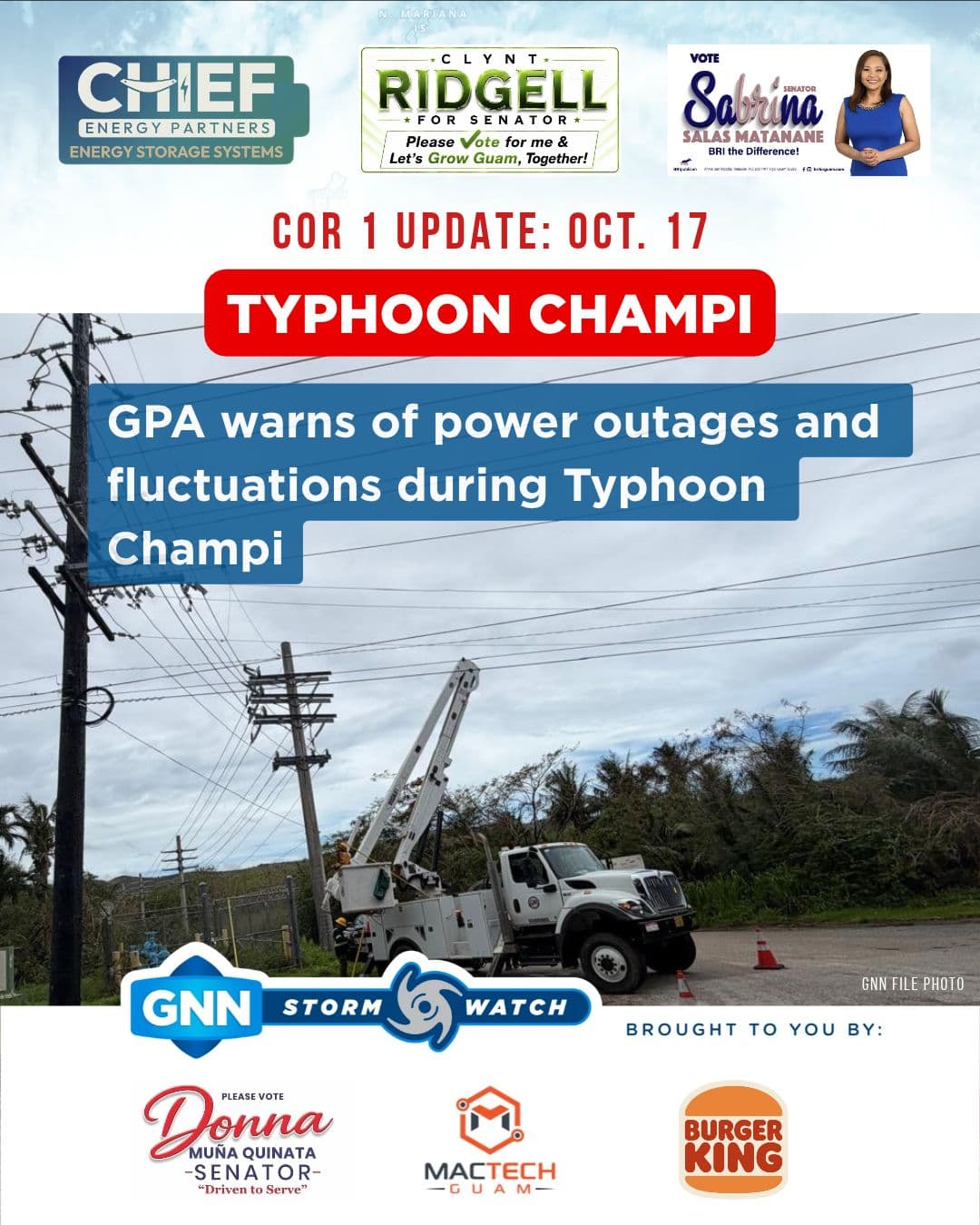 Guam Power Authority crews in Santa Rita. File photo