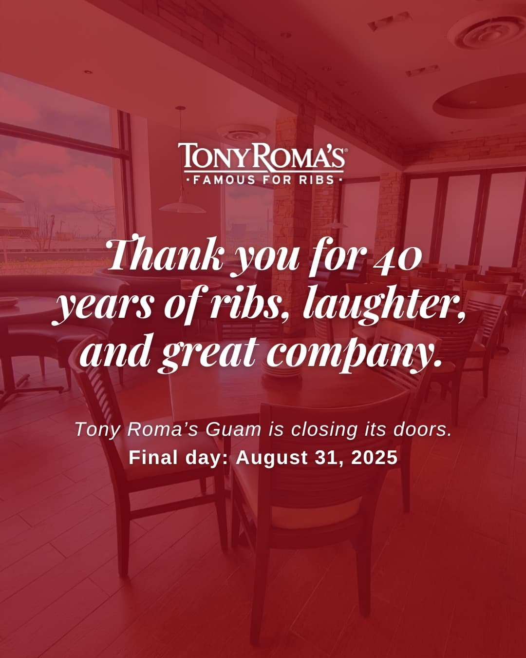 Tony Roma's in Tumon to close after four decades