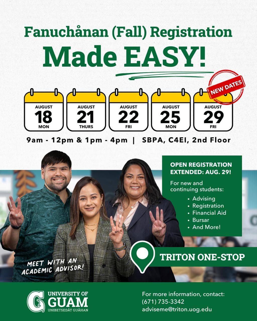 UOG extends fall registration to Aug. 29