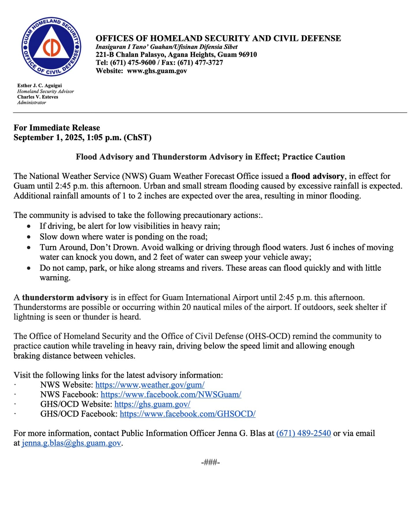 Flood and thunderstorm advisories issued for Guam
