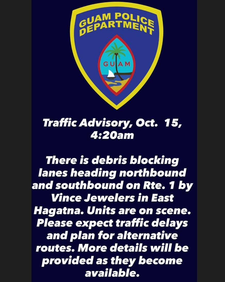 Debris blocks lanes on Route 1 in East Hagatna