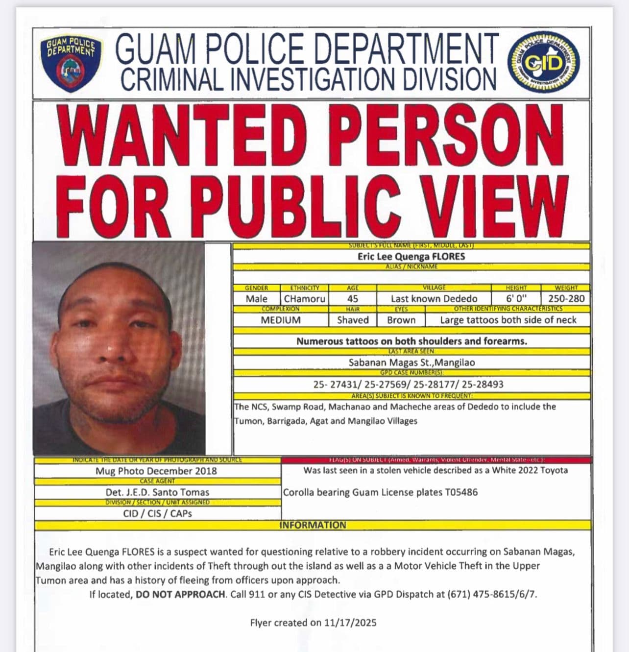 Police seek man for questioning in Mangilao robbery