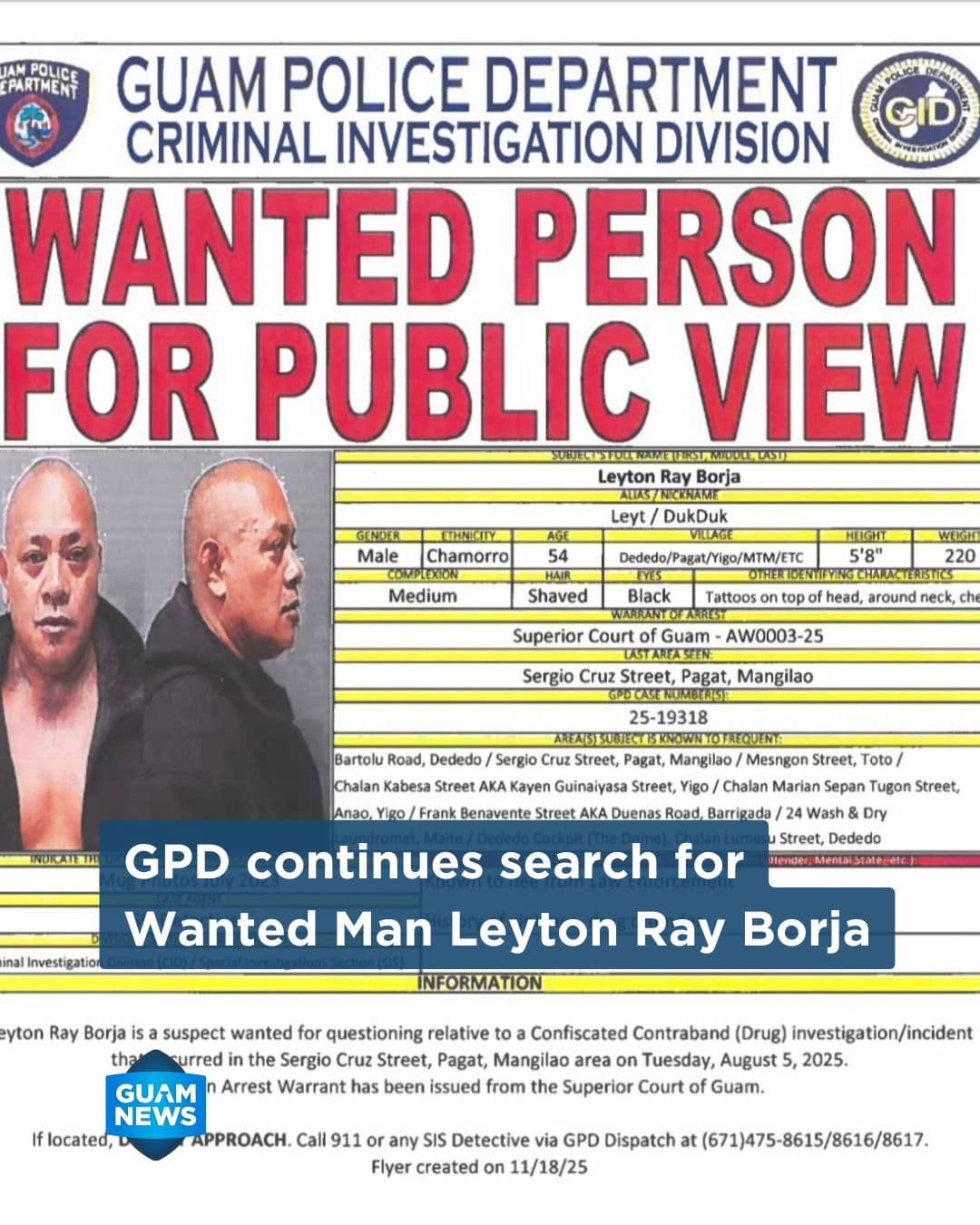 Police still searching for Leyton Ray Borja
