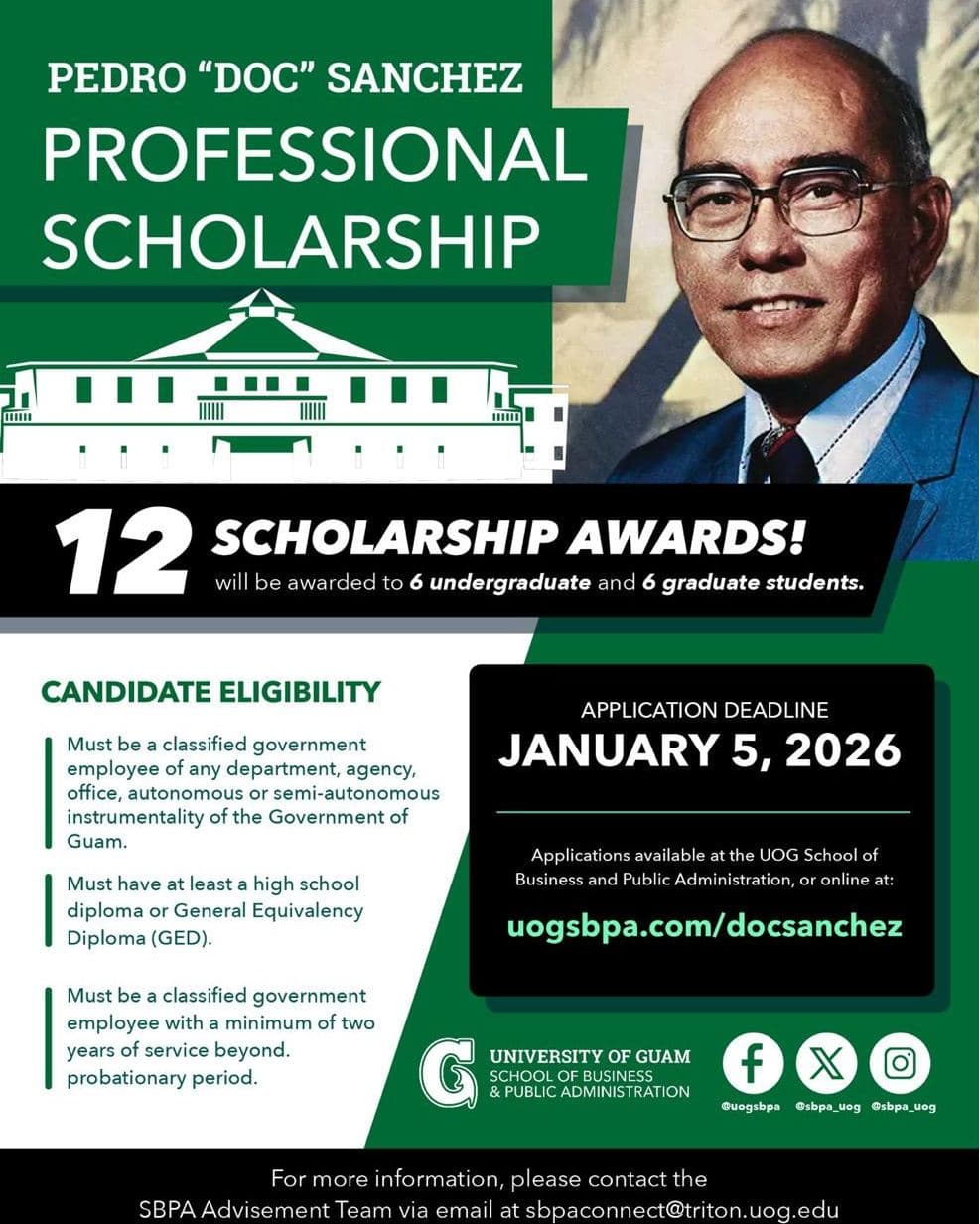 'Doc' Sanchez scholarship opens for GovGuam employees