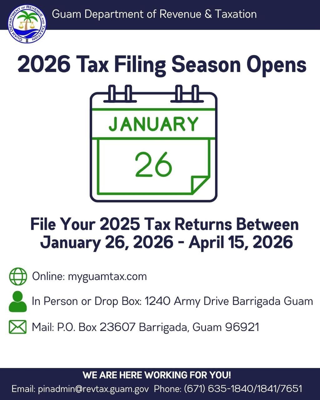 Guam's 2026 tax filing season opens Jan. 26