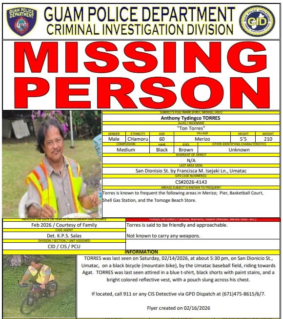 Police seek missing 60-year-old man last seen in Umatac