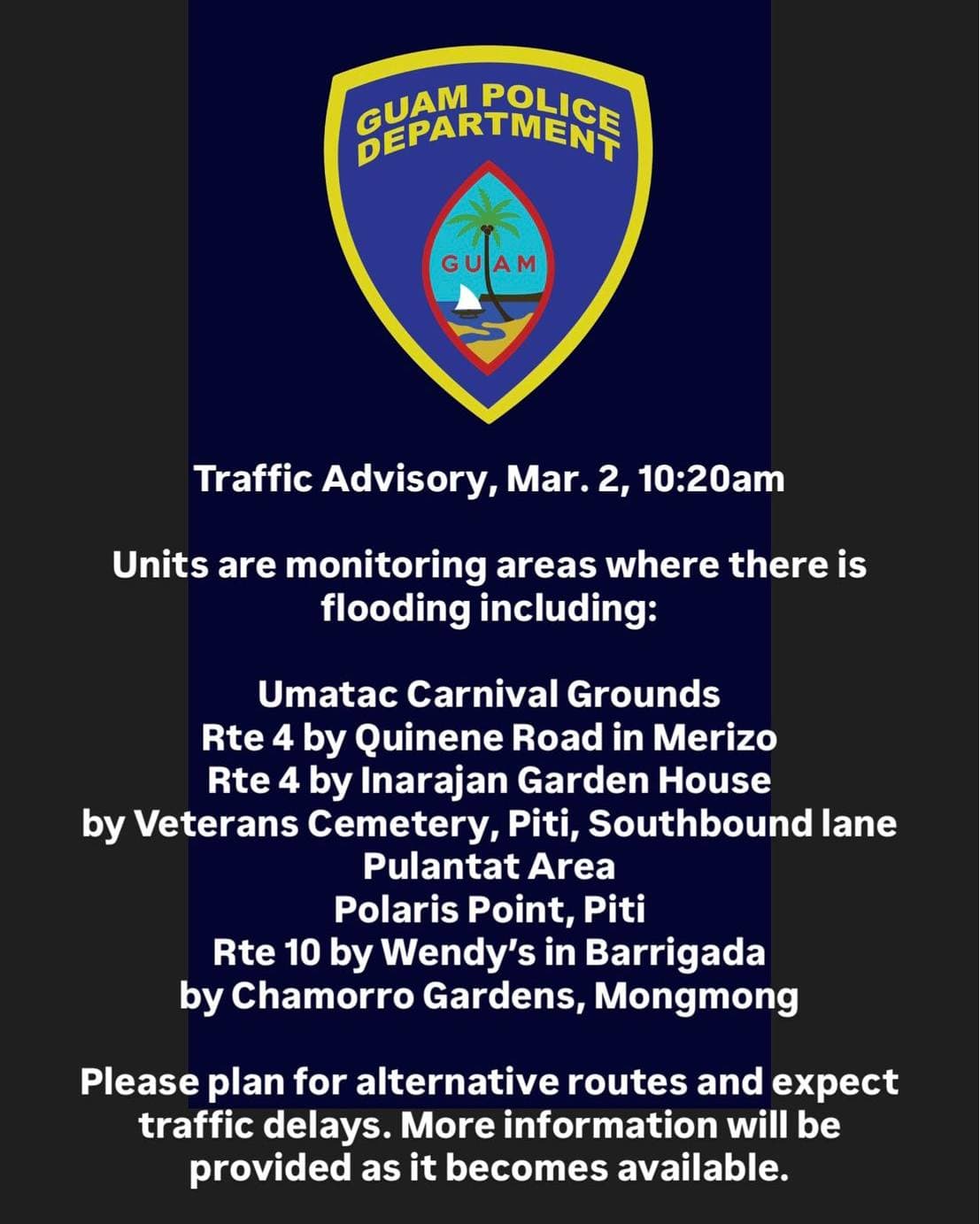 Police report flooding across the island amid heavy rain