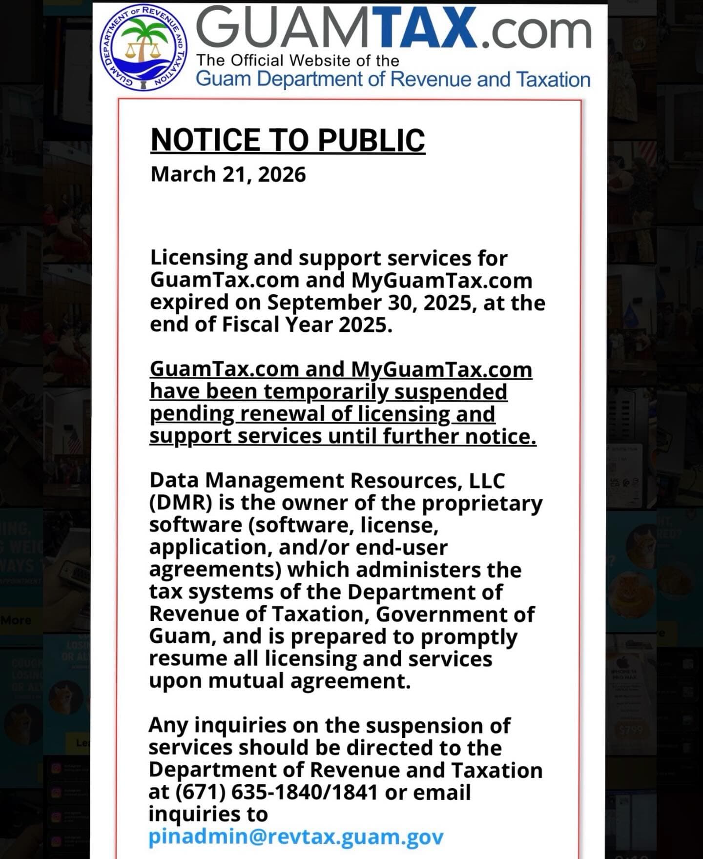 Guam's online tax portals suspended indefinitely
