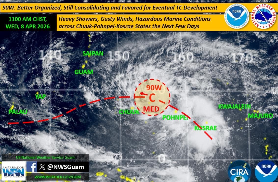 Forecasters monitor disturbance organizing near Chuuk