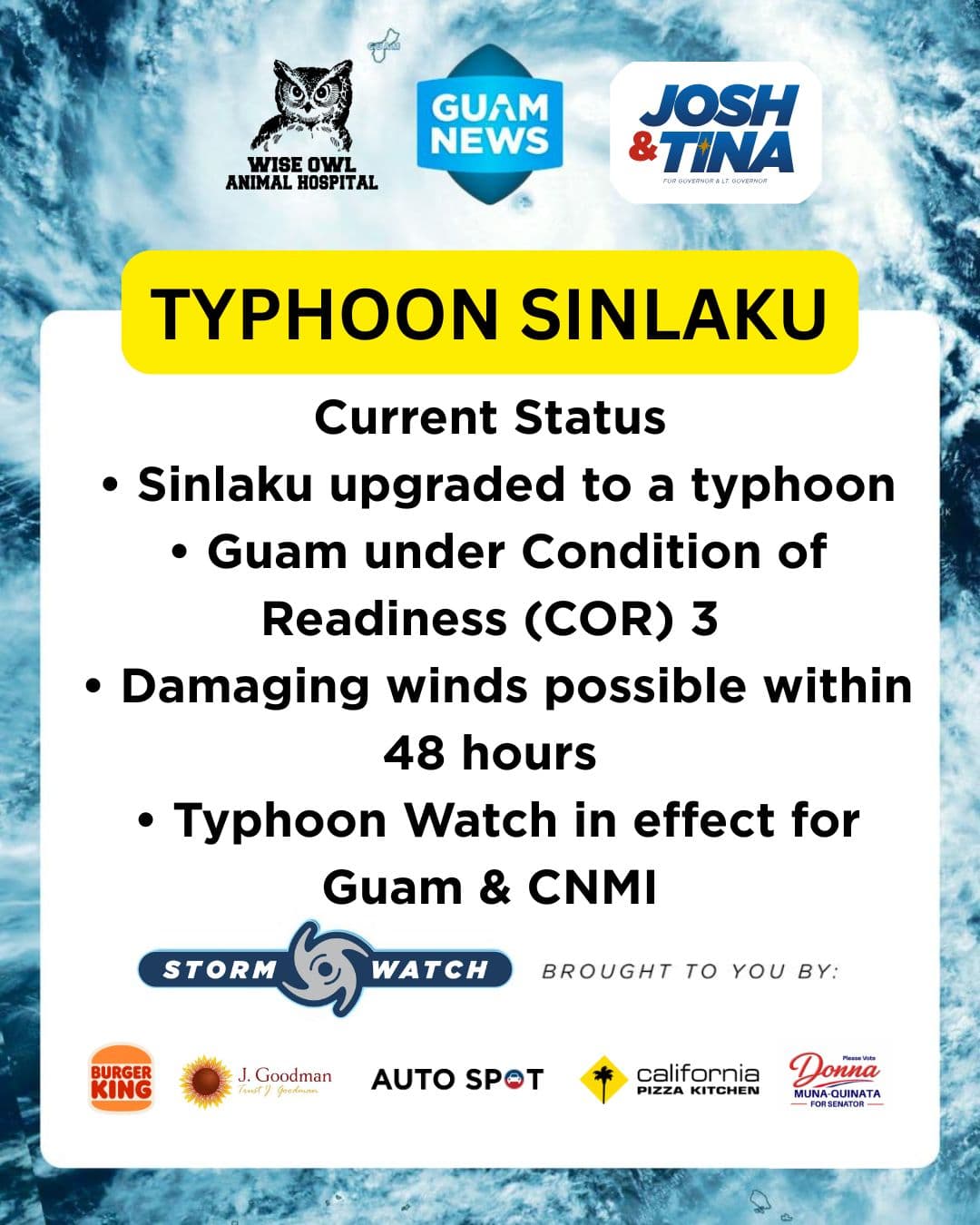 Damaging winds expected as Sinlaku strengthens