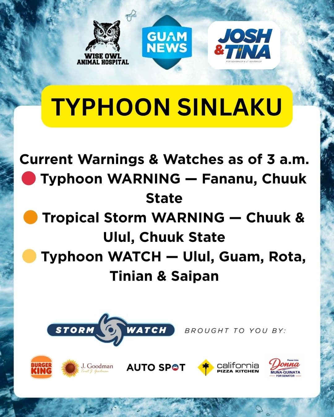 Guam and Rota squarely in Sinlaku's projected path
