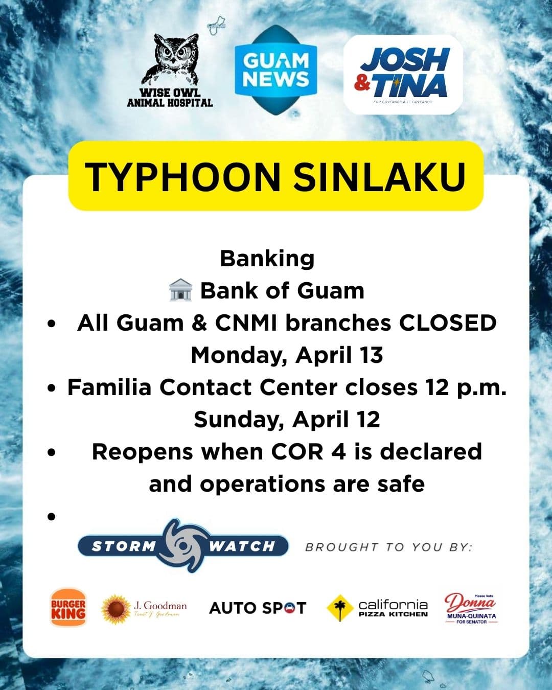 What's open across Guam as Sinlaku approaches