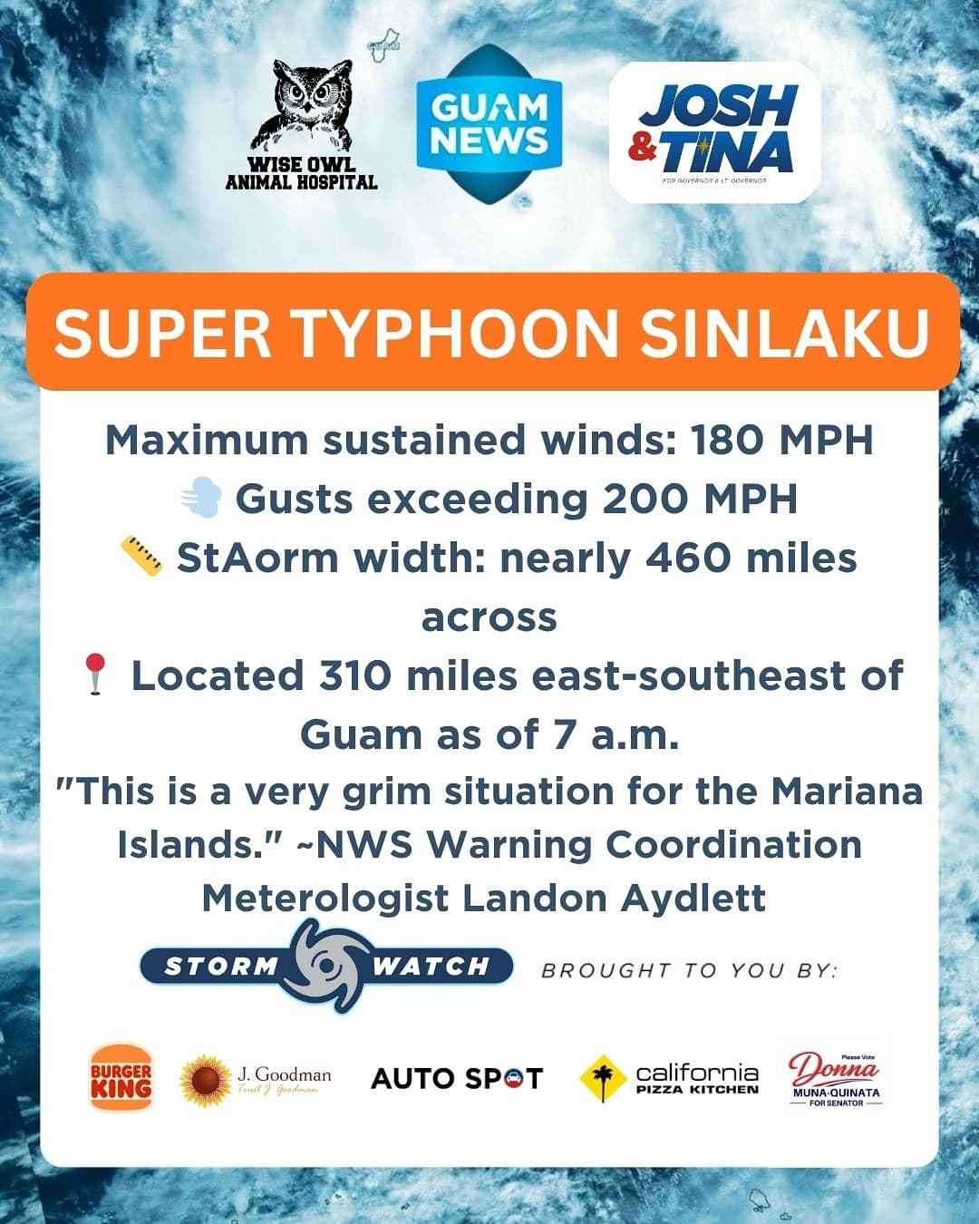 Sinlaku barrels toward the Marianas with 180 mph winds