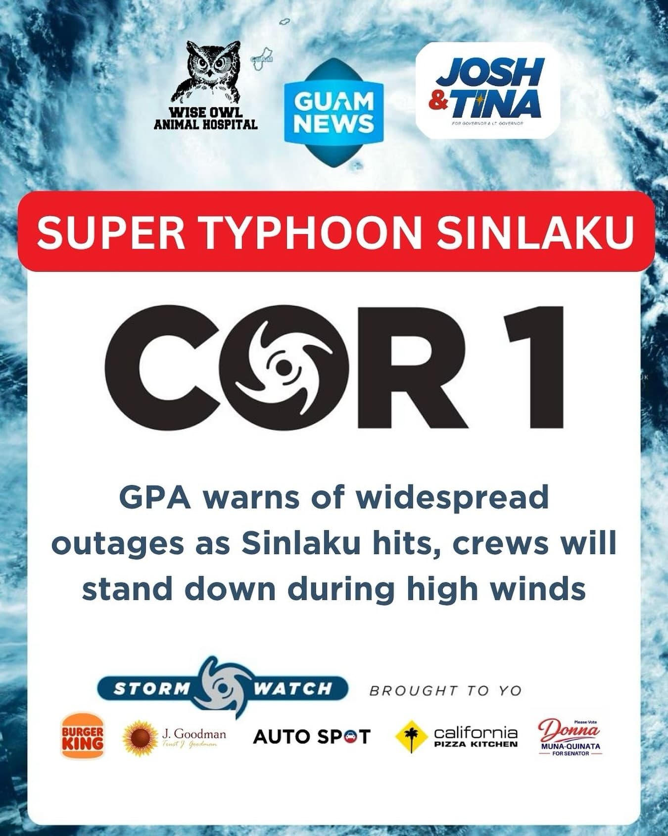 GPA warns of widespread outages as Sinlaku nears
