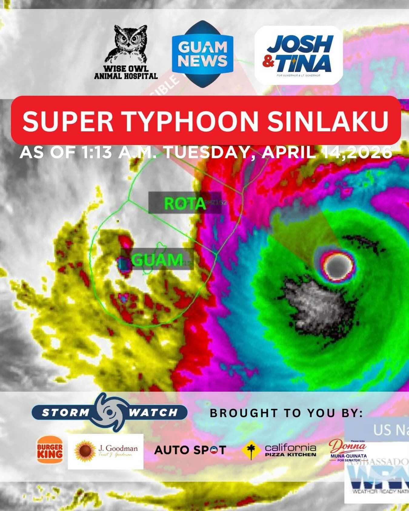 Sinlaku tracks west-northwest toward the Marianas