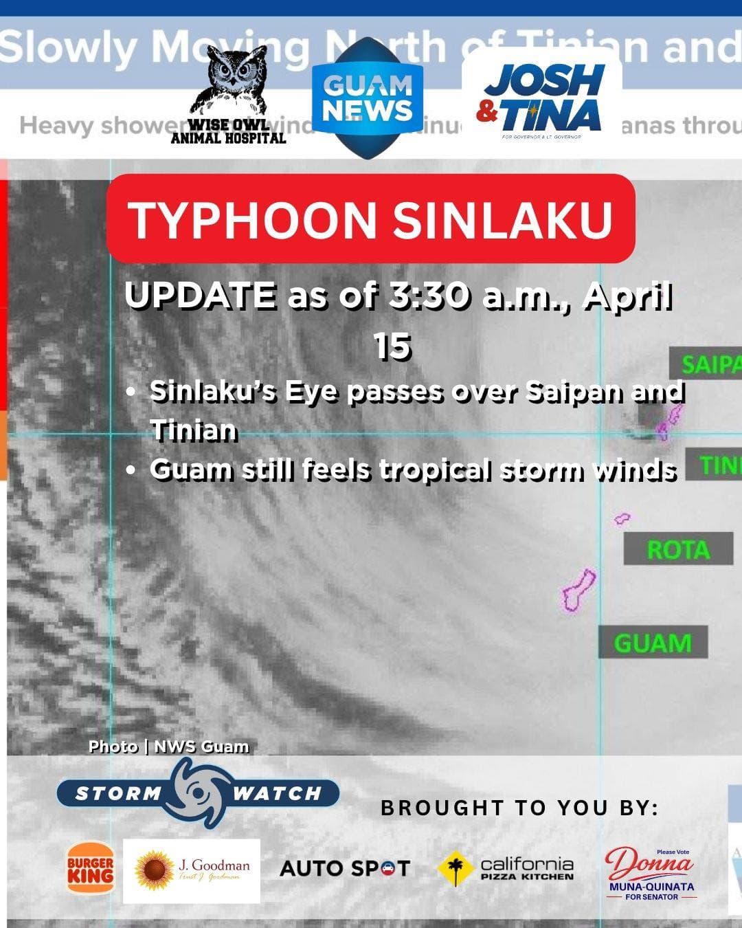 Sinlaku's eye passes west of Saipan as Category 4