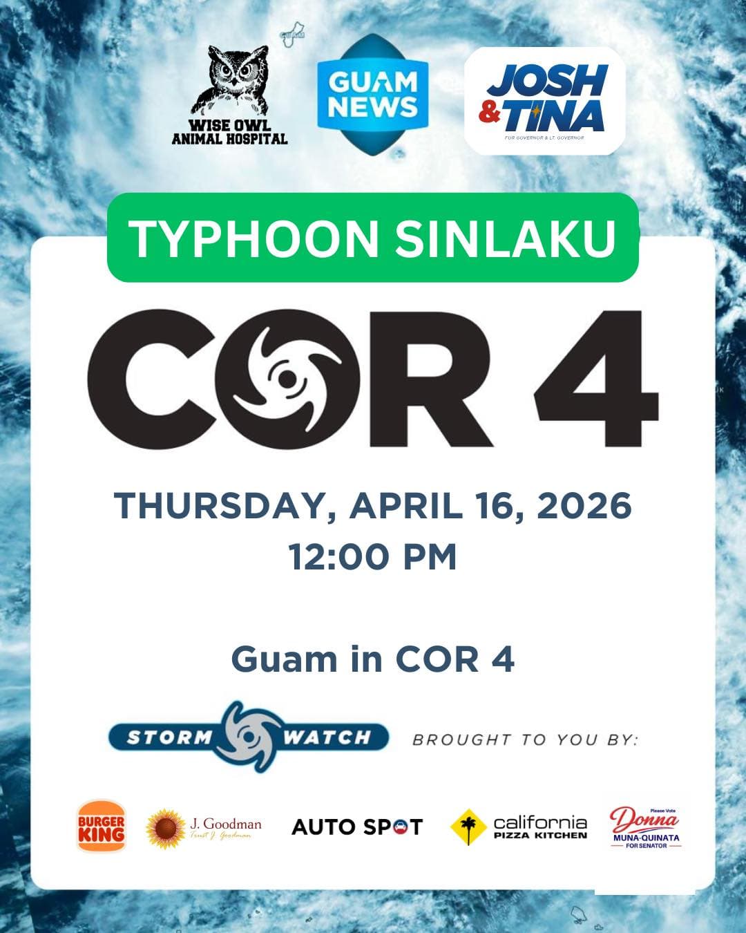 Guam moves to COR 4 as Sinlaku threat passes