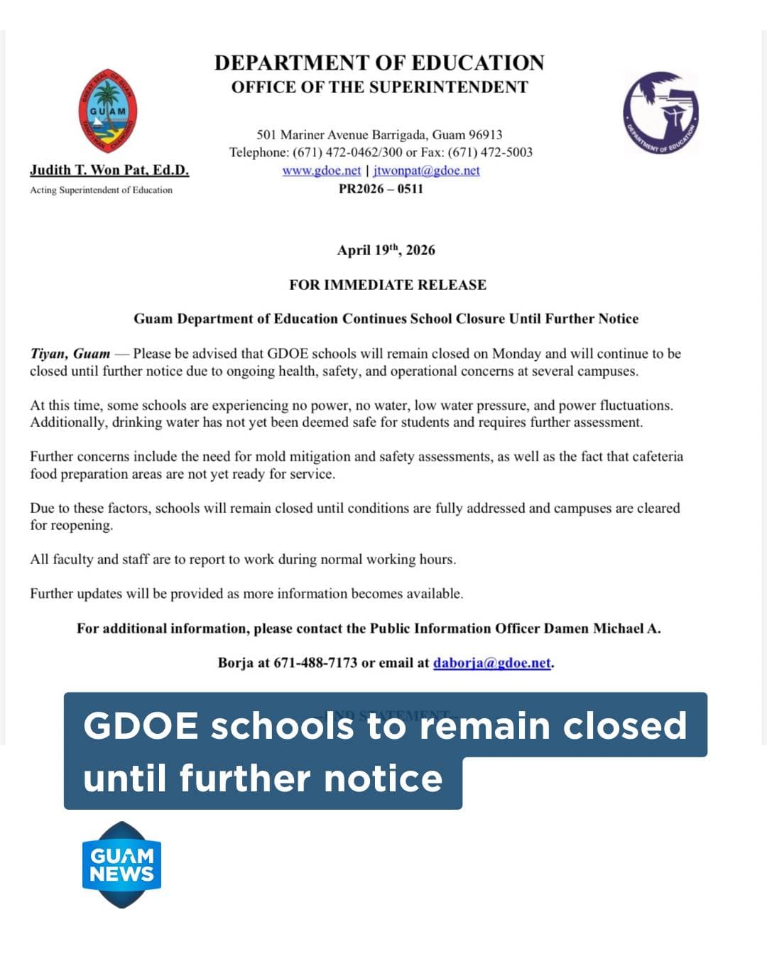 All public schools to remain closed until further notice