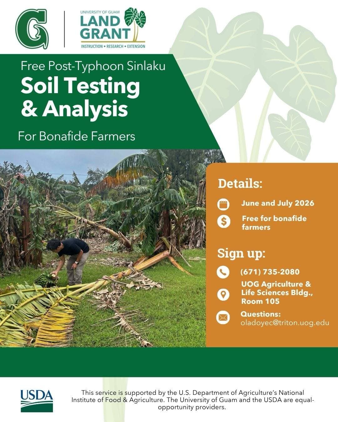 UOG offers free soil testing to farmers after Typhoon Sinlaku