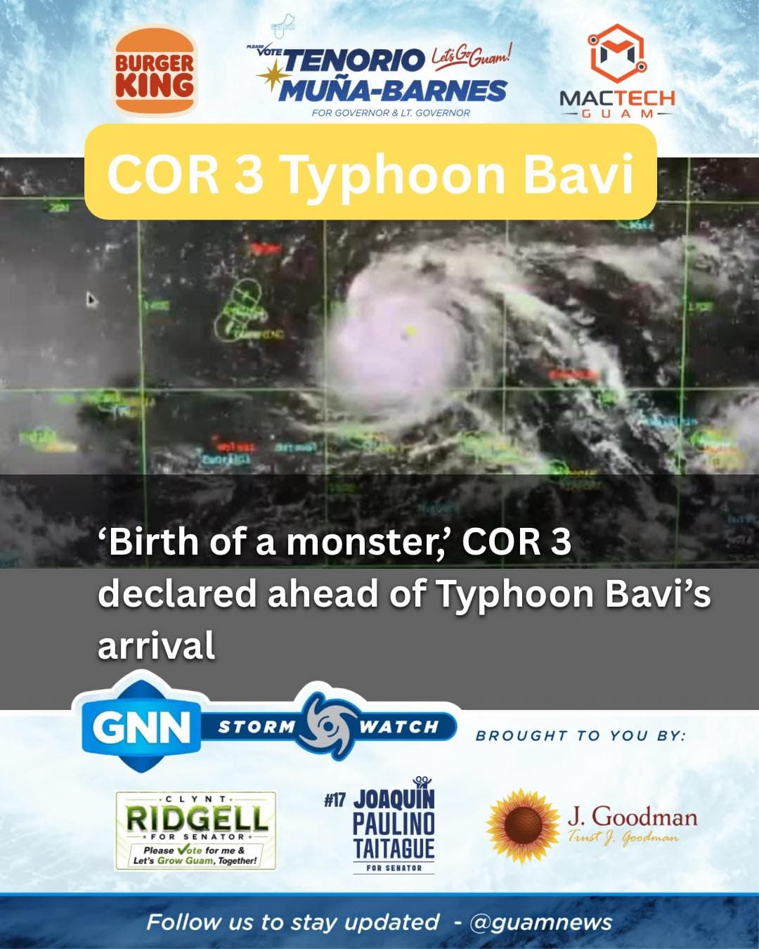 Correction: Guam placed in COR 3 with flood watch