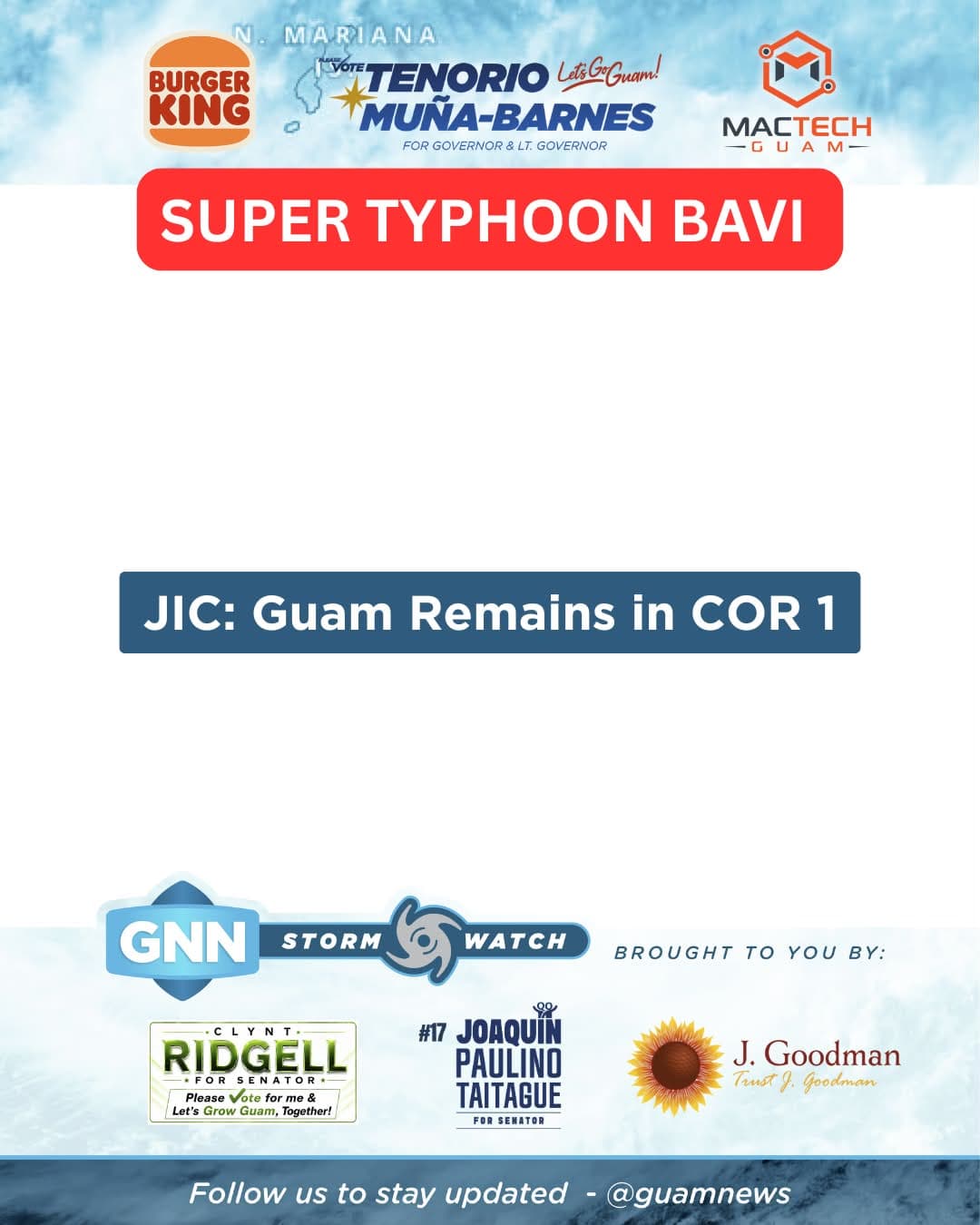 Guam remains in COR 1 as Bavi passes