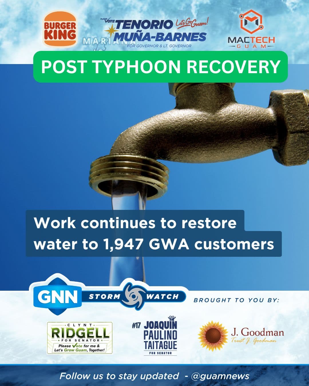 About 1,947 customers still without water after typhoon