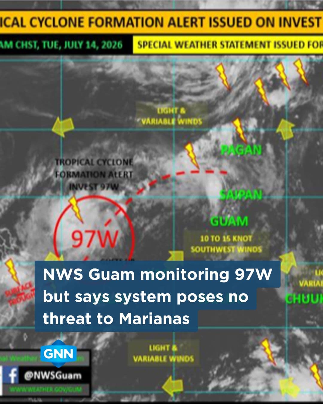 Weather service monitors tropical disturbance northwest of Yap
