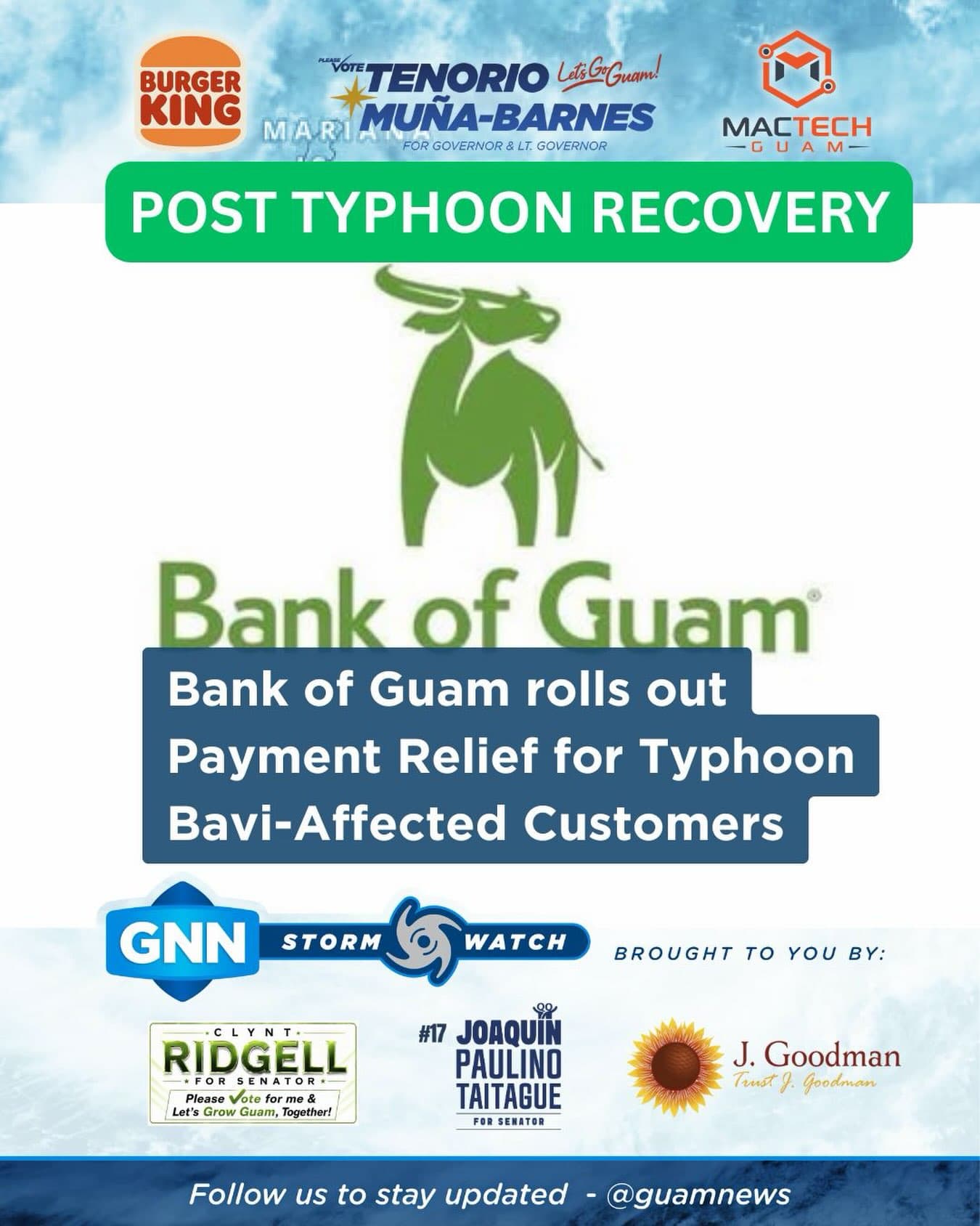 Bank of Guam offers three-month typhoon loan forbearance