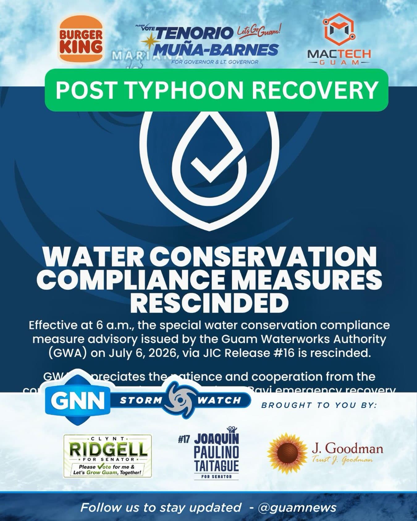 Waterworks lifts conservation measures as service returns
