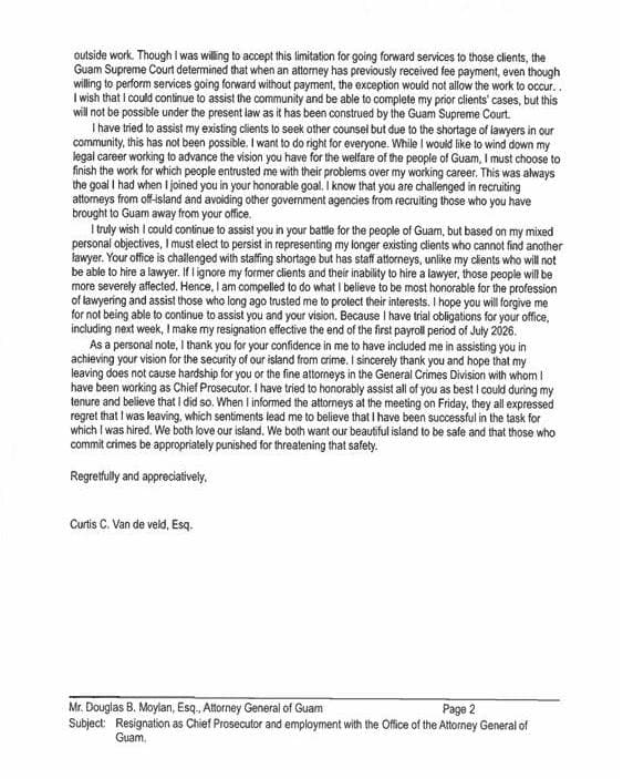 Chief prosecutor Curtis Van de Veld resigns from AG's office